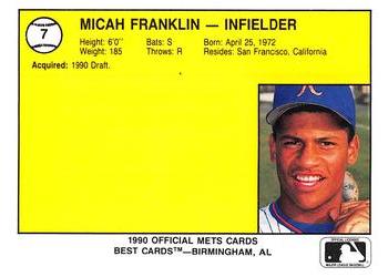 1990 Best Kingsport Mets #7 Micah Franklin  Back
