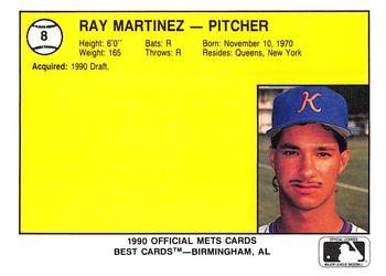 1990 Best Kingsport Mets #8 Rey Martinez  Back