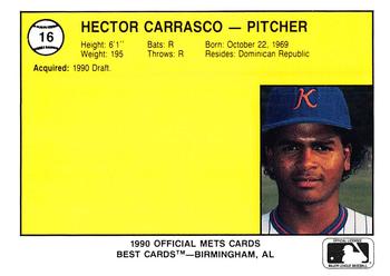 1990 Best Kingsport Mets #16 Hector Carrasco  Back