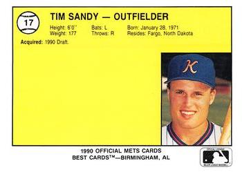1990 Best Kingsport Mets #17 Tim Sandy  Back