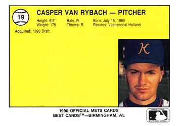 1990 Best Kingsport Mets #19 Caspar Van Rynbach  Back