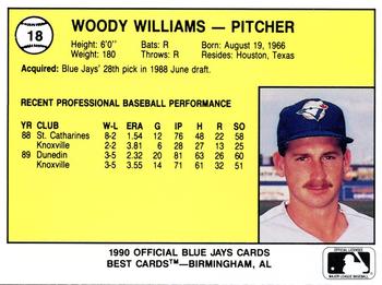 1990 Best Knoxville Blue Jays #18 Woody Williams  Back