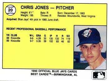 1990 Best Knoxville Blue Jays #20 Chris Jones  Back