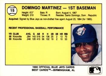 1990 Best Knoxville Blue Jays #15 Domingo Martinez  Back