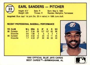 1990 Best Knoxville Blue Jays #23 Earl Sanders  Back