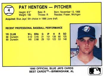 1990 Best Knoxville Blue Jays #4 Pat Hentgen  Back