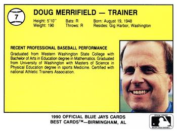 1990 Best Knoxville Blue Jays #7 Doug Merrifield  Back