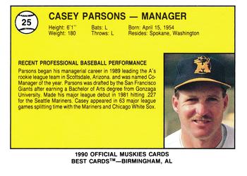1990 Best Madison Muskies #25 Casey Parsons Back