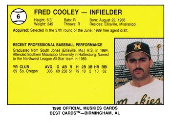 1990 Best Madison Muskies #6 Fred Cooley  Back
