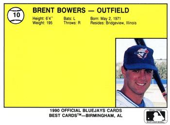 1990 Best Medicine Hat Blue Jays #10 Brent Bowers  Back
