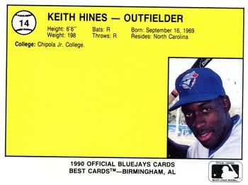 1990 Best Medicine Hat Blue Jays #14 Keith Hines  Back