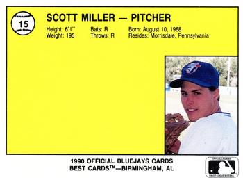 1990 Best Medicine Hat Blue Jays #15 Scott Miller  Back