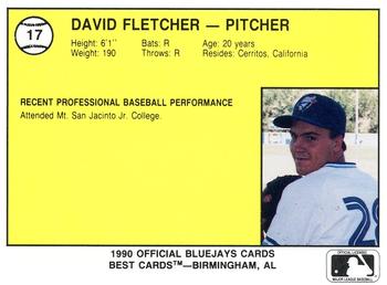 1990 Best Medicine Hat Blue Jays #17 David Fletcher Back
