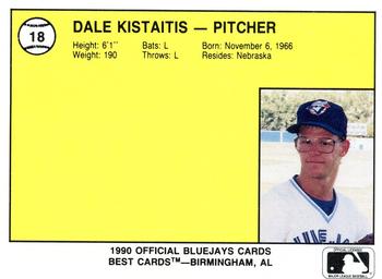 1990 Best Medicine Hat Blue Jays #18 Dale Kistaitis  Back