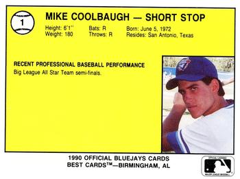 1990 Best Medicine Hat Blue Jays #1 Mike Coolbaugh  Back