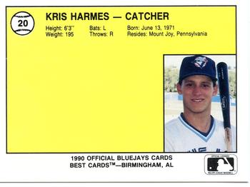 1990 Best Medicine Hat Blue Jays #20 Kris Harmes  Back