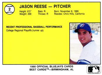 1990 Best Medicine Hat Blue Jays #2 Jason Reese  Back