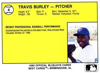 1990 Best Medicine Hat Blue Jays #4 Travis Burley  Back