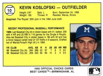 1990 Best Memphis Chicks #10 Kevin Koslofski  Back