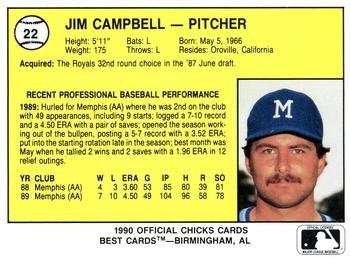 1990 Best Memphis Chicks #22 Jim Campbell  Back