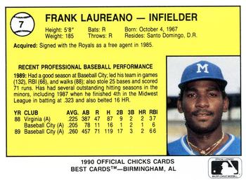 1990 Best Memphis Chicks #7 Frank Laureano  Back