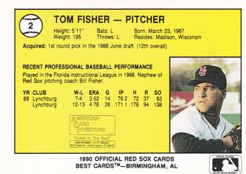 1990 Best New Britain Red Sox #2 Tom Fischer  Back