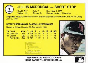1990 Best New Britain Red Sox #3 Julius McDougal  Back