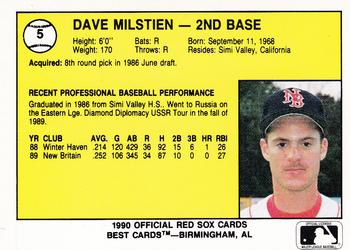 1990 Best New Britain Red Sox #5 Dave Milstien  Back