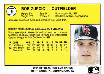1990 Best New Britain Red Sox #6 Bob Zupcic  Back