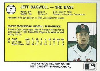 1990 Best New Britain Red Sox #7 Jeff Bagwell  Back
