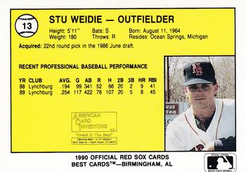 1990 Best New Britain Red Sox #13 Stu Weidie  Back
