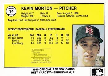 1990 Best New Britain Red Sox #14 Kevin Morton  Back