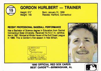 1990 Best New Britain Red Sox #15 Gordon Hurlbert Back