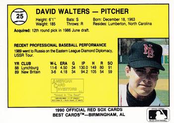 1990 Best New Britain Red Sox #25 David Walters  Back