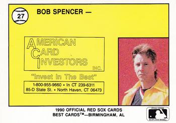 1990 Best New Britain Red Sox #27 Bob Spencer  Back