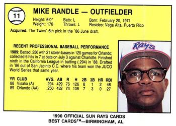 1990 Best Orlando Sun Rays #11 Mike Randle  Back