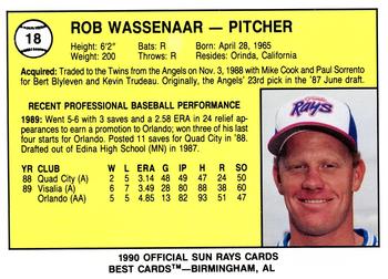 1990 Best Orlando Sun Rays #18 Rob Wassenaar  Back
