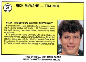 1990 Best Orlando Sun Rays #25 Rick McWane  Back