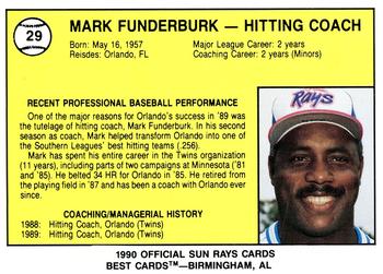 1990 Best Orlando Sun Rays #29 Mark Funderburk Back