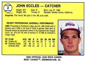 1990 Best Orlando Sun Rays #2 John Eccles  Back