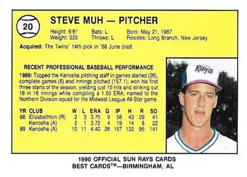 1990 Best Orlando Sun Rays #20 Steve Muh  Back