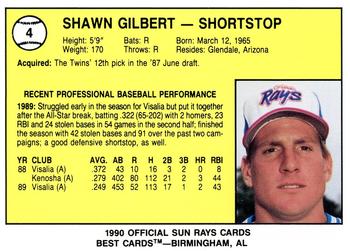 1990 Best Orlando Sun Rays #4 Shawn Gilbert  Back