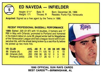 1990 Best Orlando Sun Rays #5 Ed Naveda  Back