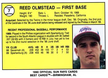 1990 Best Orlando Sun Rays #7 Reed Olmstead  Back