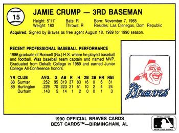 1990 Best Pulaski Braves #15 Jamie Crump  Back