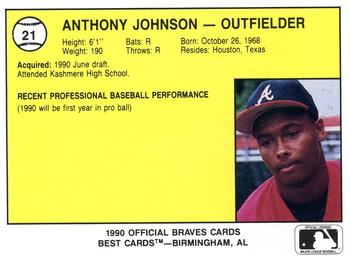 1990 Best Pulaski Braves #21 Anthony Johnson Back
