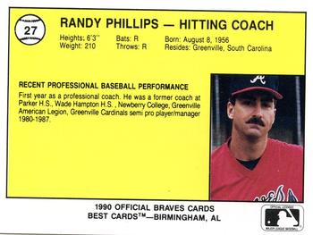 1990 Best Pulaski Braves #27 Randy Phillips Back