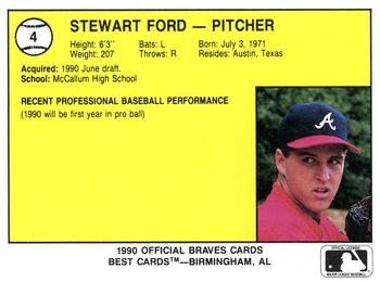 1990 Best Pulaski Braves #4 Stewart Ford  Back