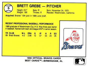 1990 Best Pulaski Braves #5 Brett Grebe  Back