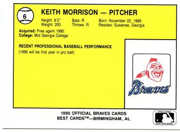 1990 Best Pulaski Braves #6 Keith Morrison  Back